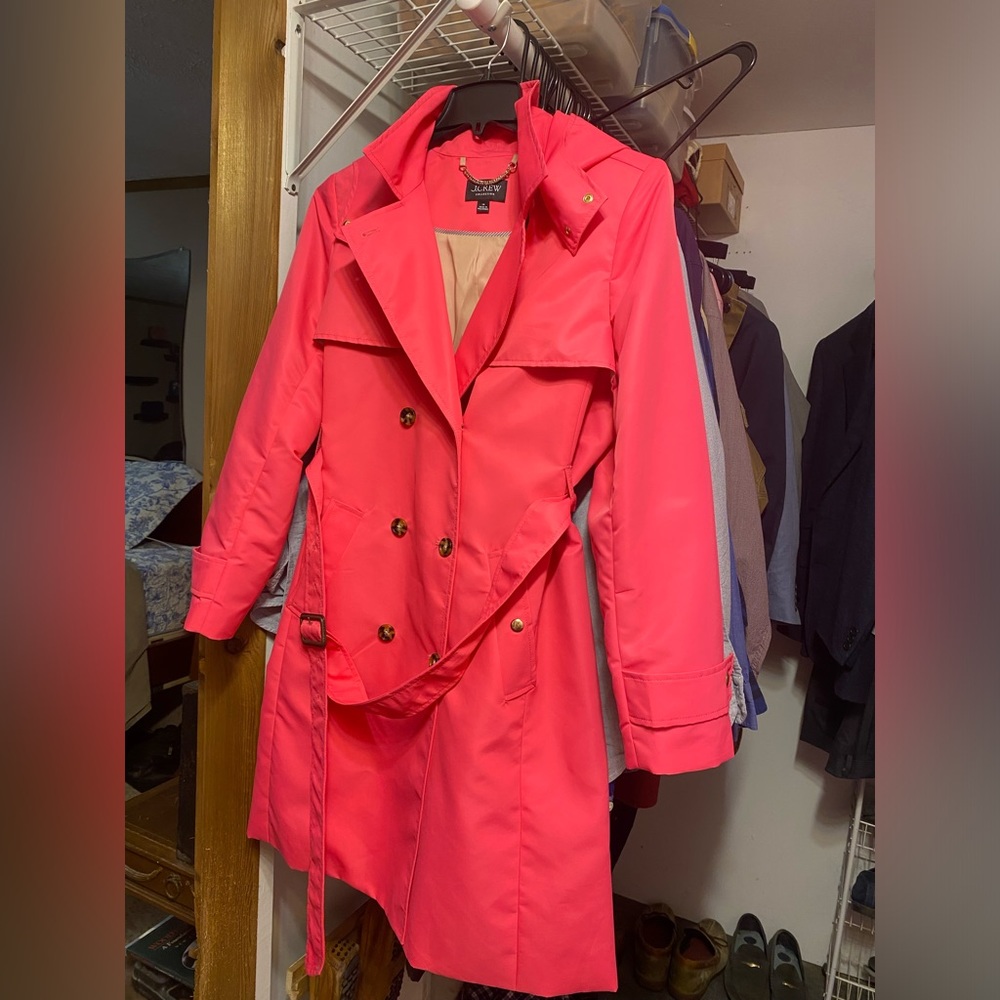 J crew pink trench rain coat size 14